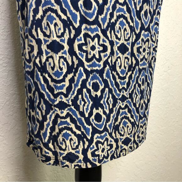 Boden blue and cream geometric print tie waist dress size 8L or 8 Long - Picture 13 of 15